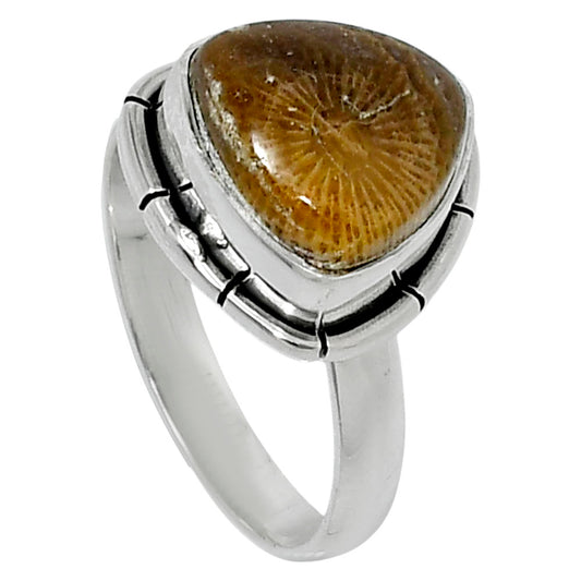 Natural Flower Fossil Coral Ring size-7 R-1011 52-ER14912