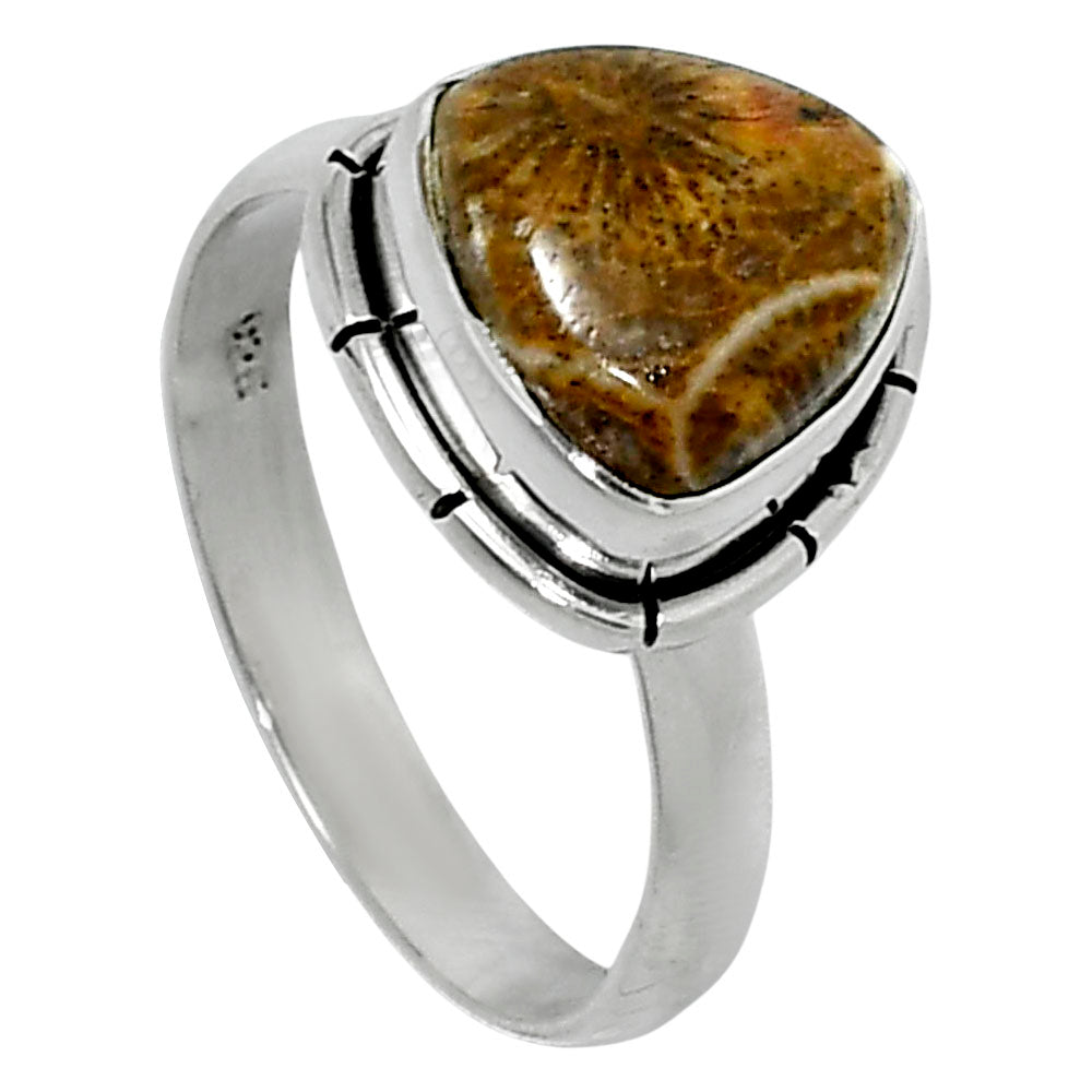 Natural Flower Fossil Coral Ring size-7 R-1011 52-ER14913