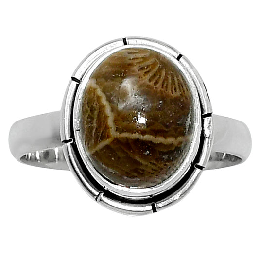 Natural Flower Fossil Coral Ring size-7 R-1011 52-ER14915