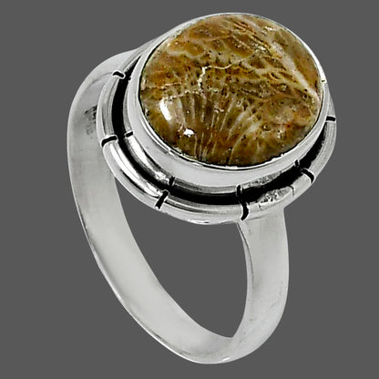 Natural Flower Fossil Coral Ring size-7 R-1011 52-ER14916