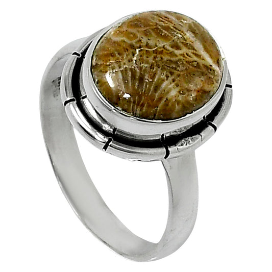 Natural Flower Fossil Coral Ring size-7 R-1011 52-ER14916