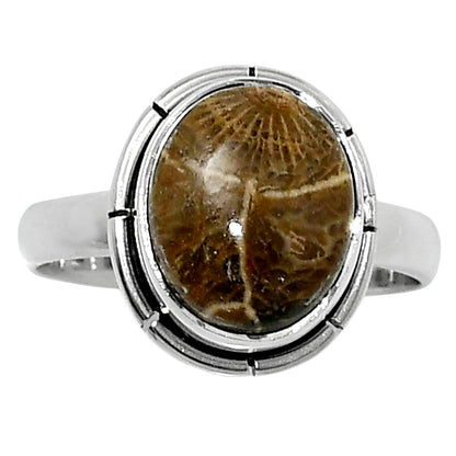 Natural Flower Fossil Coral Ring size-7 R-1011 52-ER14917