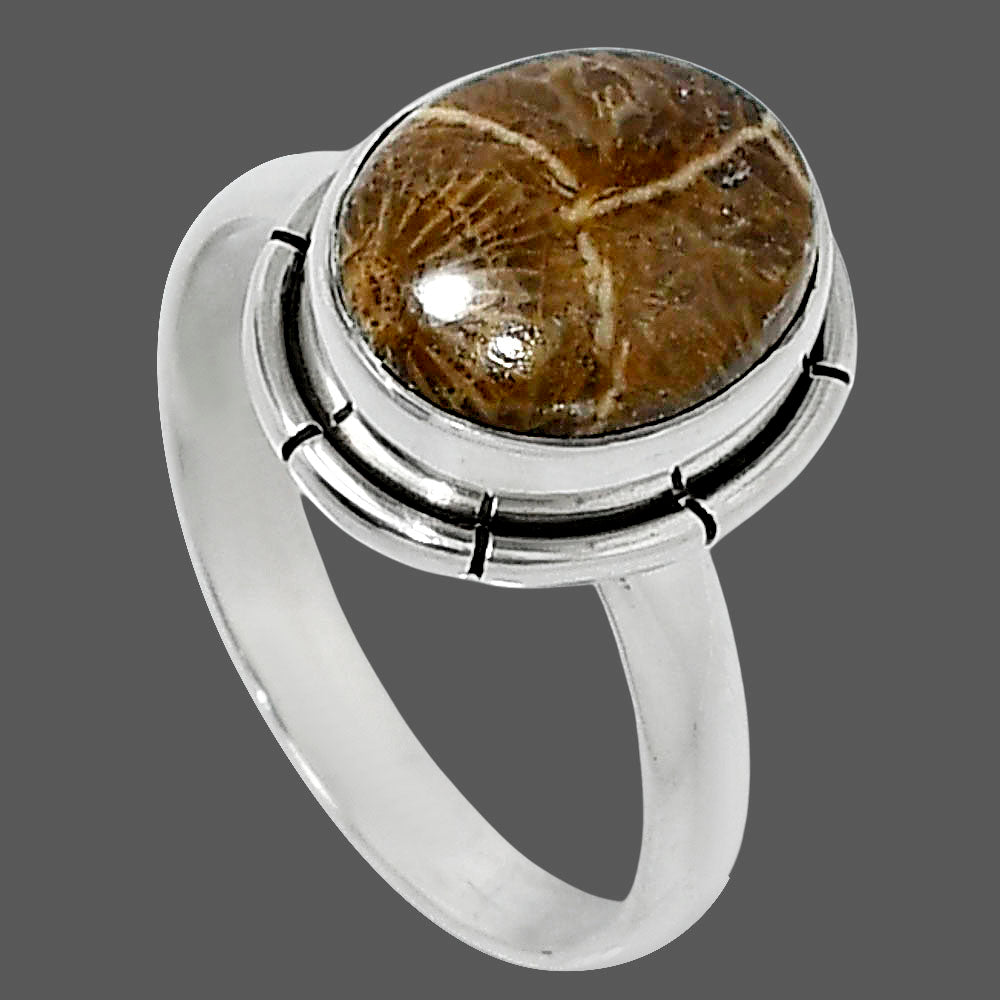 Natural Flower Fossil Coral Ring size-7 R-1011 52-ER14917