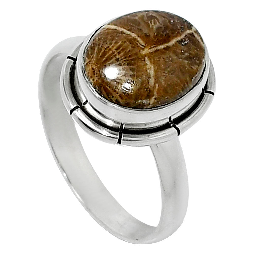 Natural Flower Fossil Coral Ring size-7 R-1011 52-ER14917