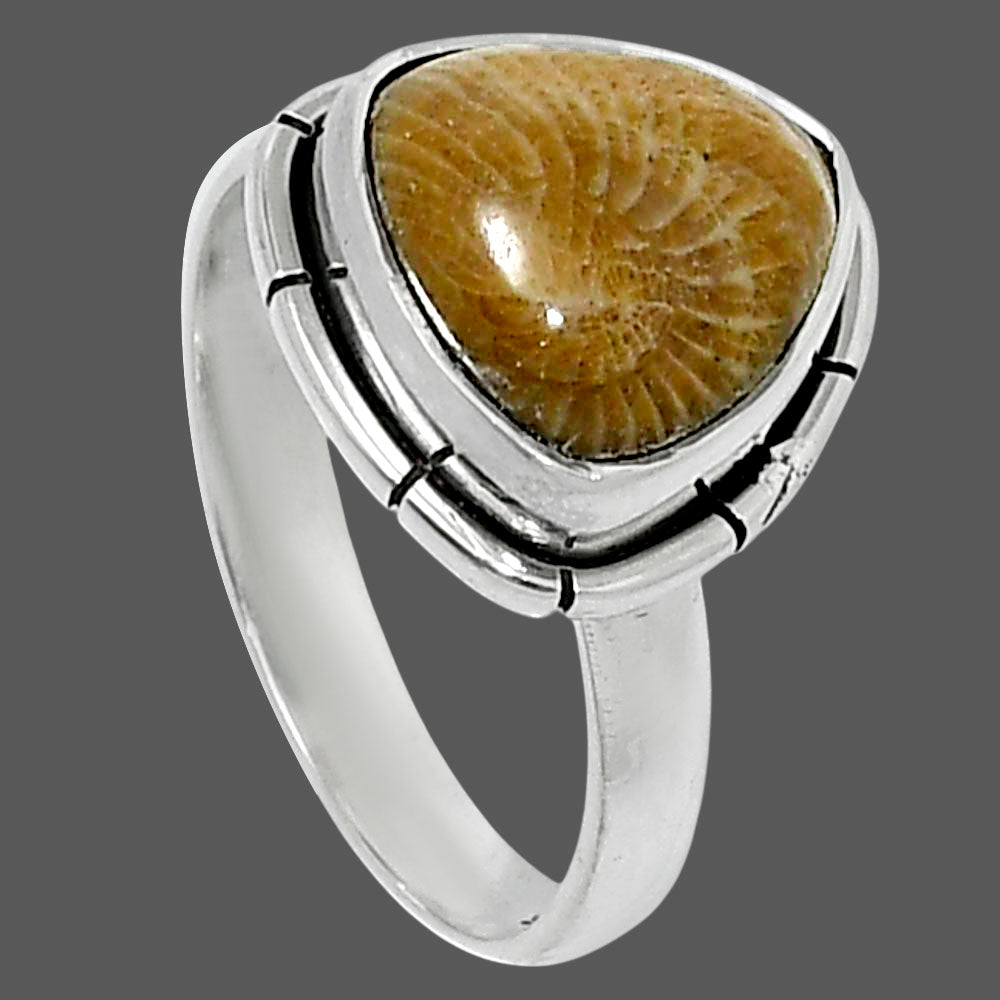 Natural Flower Fossil Coral Ring size-7 R-1011 52-ER14918