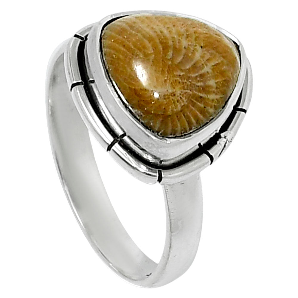 Natural Flower Fossil Coral Ring size-7 R-1011 52-ER14918