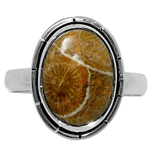 Natural Flower Fossil Coral Ring size-8 R-1011 52-ER14921