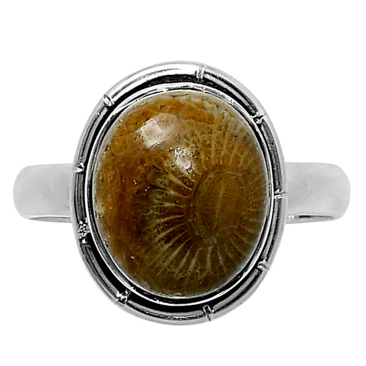 Natural Flower Fossil Coral Ring size-8 R-1011 52-ER14922