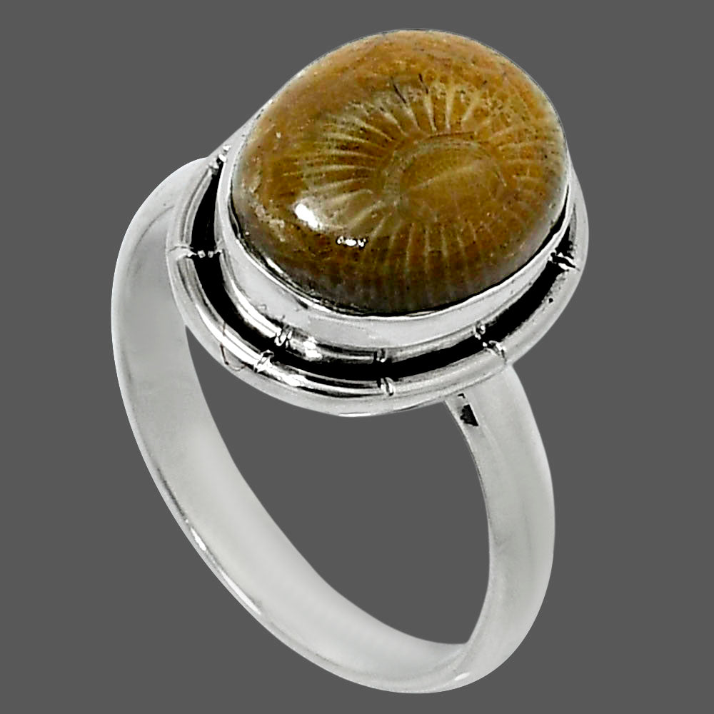 Natural Flower Fossil Coral Ring size-8 R-1011 52-ER14922