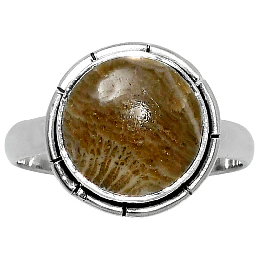 Natural Flower Fossil Coral Ring size-8 R-1011 52-ER14924