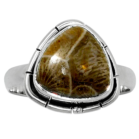 Natural Flower Fossil Coral Ring size-8 R-1011 52-ER14926