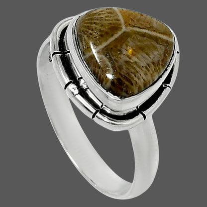 Natural Flower Fossil Coral Ring size-8 R-1011 52-ER14926