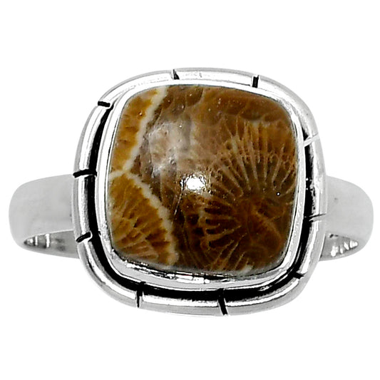 Natural Flower Fossil Coral Ring size-8 R-1011 52-ER14927