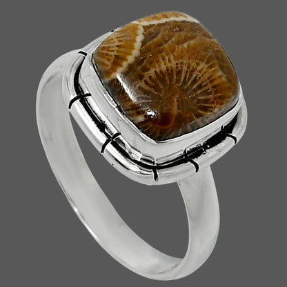 Natural Flower Fossil Coral Ring size-8 R-1011 52-ER14927