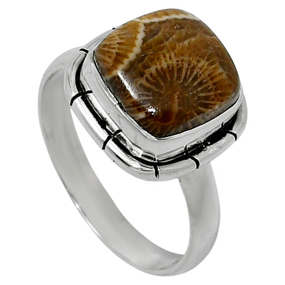 Natural Flower Fossil Coral Ring size-8 R-1011 52-ER14927