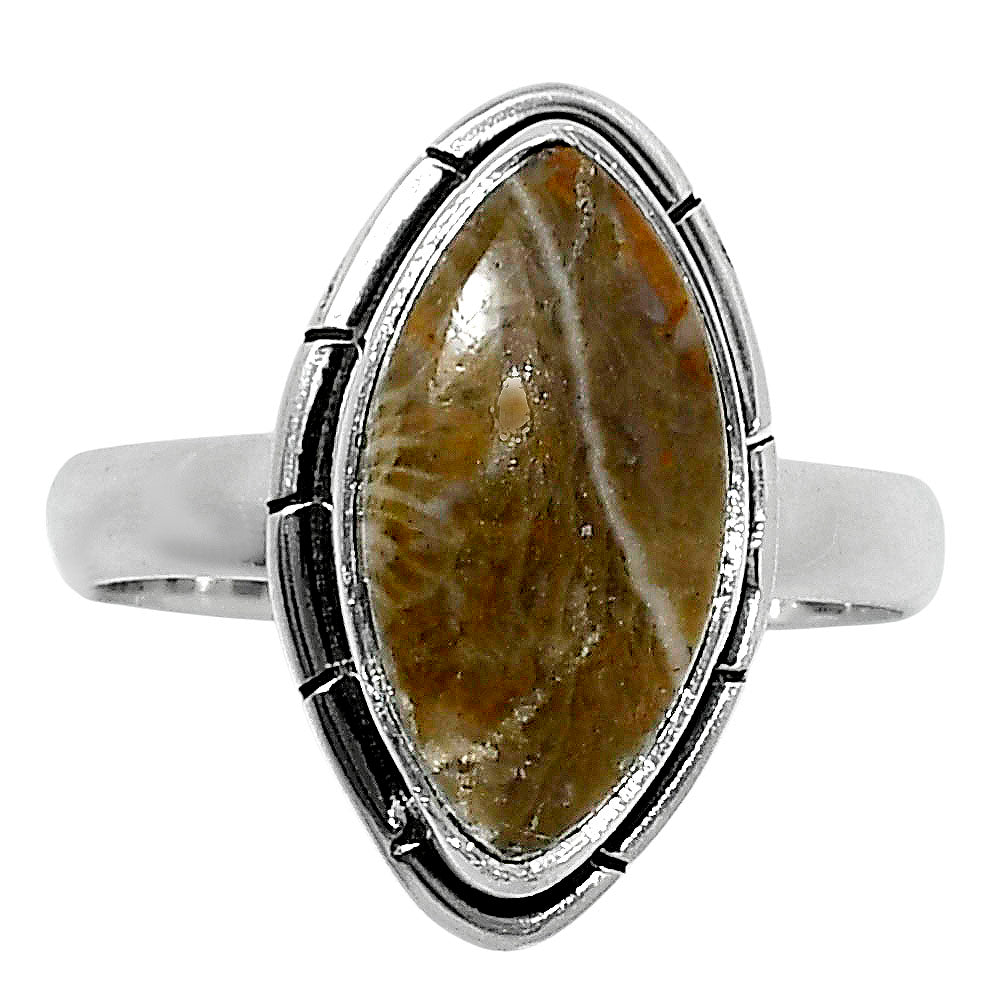 Natural Flower Fossil Coral Ring size-8 R-1011 52-ER14928