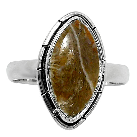 Natural Flower Fossil Coral Ring size-8 R-1011 52-ER14928