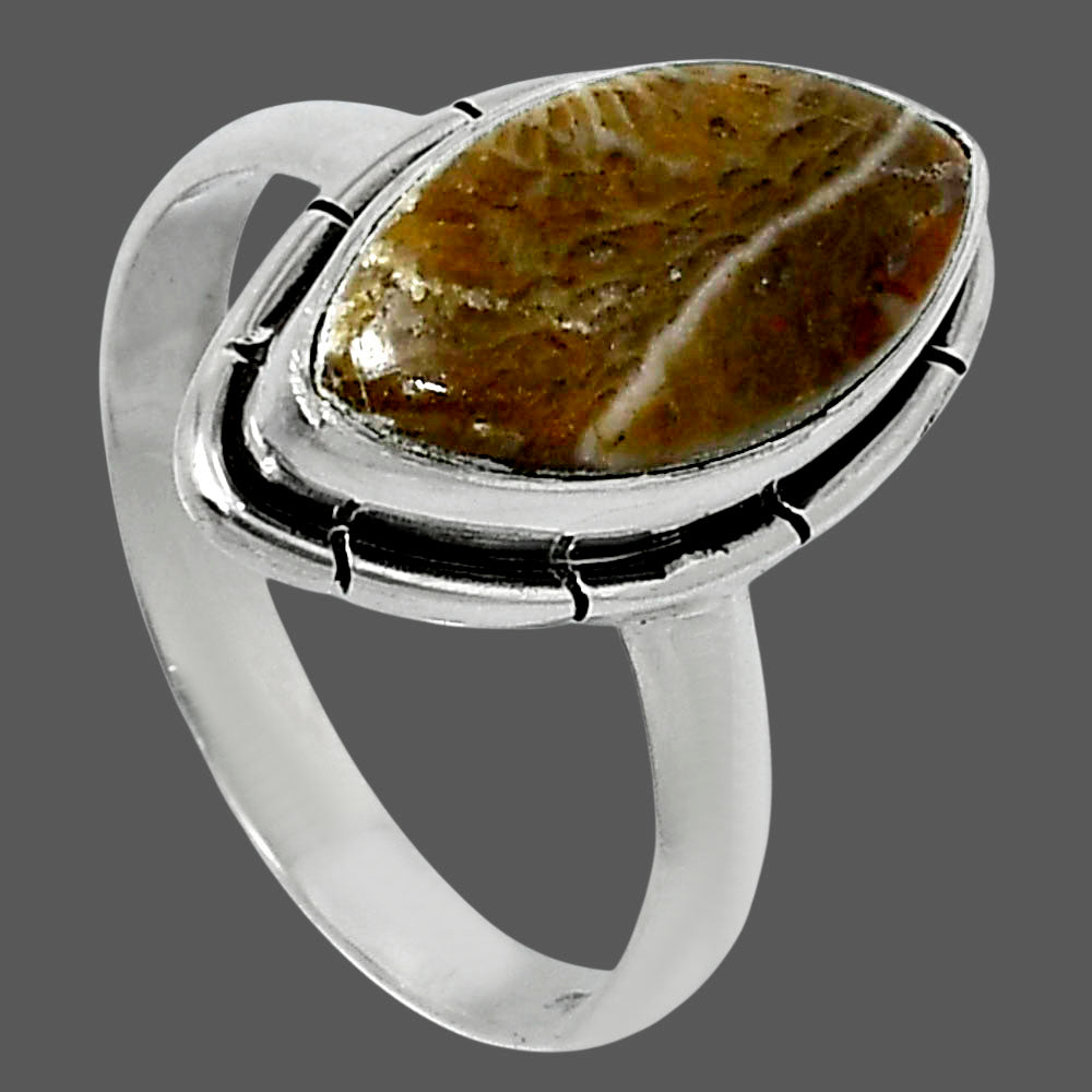 Natural Flower Fossil Coral Ring size-8 R-1011 52-ER14928