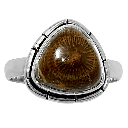 Natural Flower Fossil Coral Ring size-8 R-1011 52-ER14929