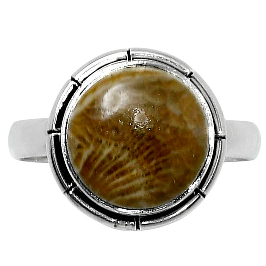Natural Flower Fossil Coral Ring size-8 R-1011 52-ER14931