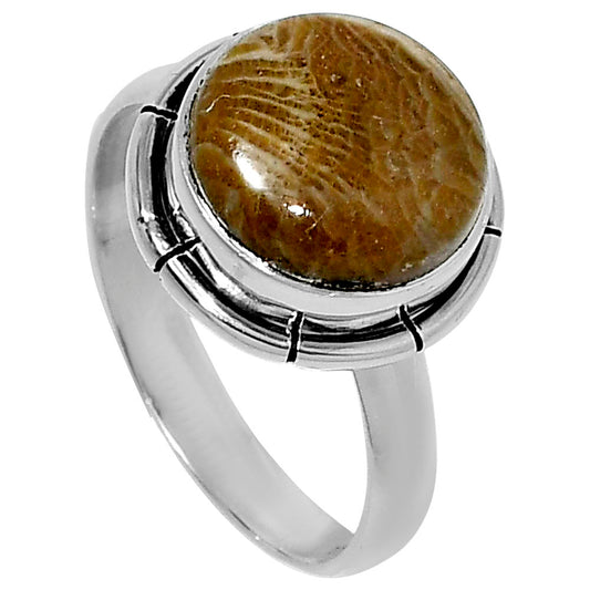 Natural Flower Fossil Coral Ring size-8 R-1011 52-ER14931