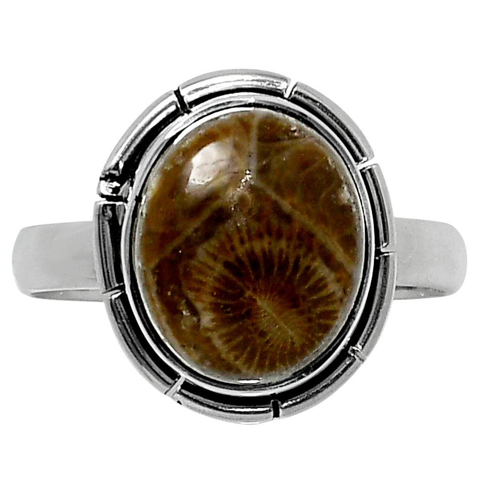 Natural Flower Fossil Coral Ring size-8 R-1011 52-ER14932