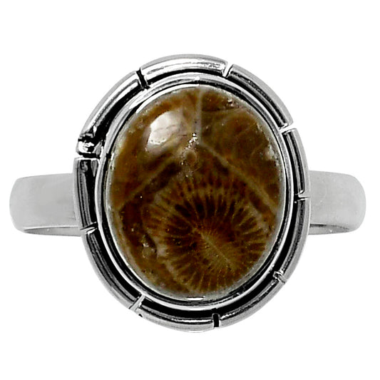 Natural Flower Fossil Coral Ring size-8 R-1011 52-ER14932