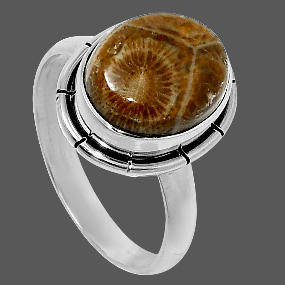Natural Flower Fossil Coral Ring size-8 R-1011 52-ER14932