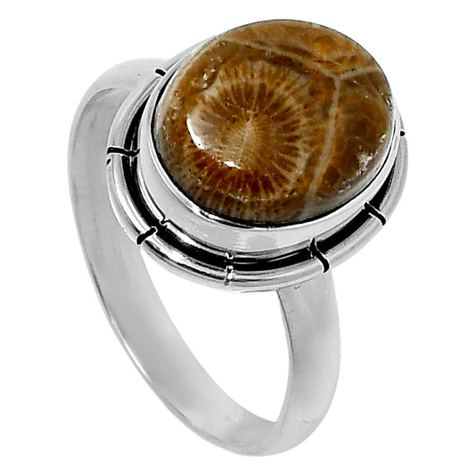 Natural Flower Fossil Coral Ring size-8 R-1011 52-ER14932