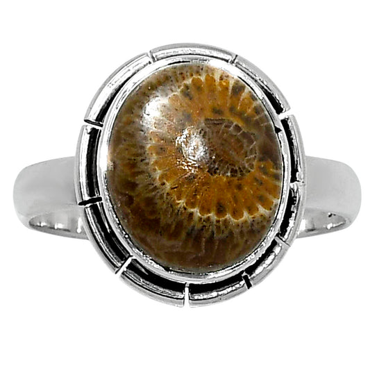Natural Flower Fossil Coral Ring size-8 R-1011 52-ER14933