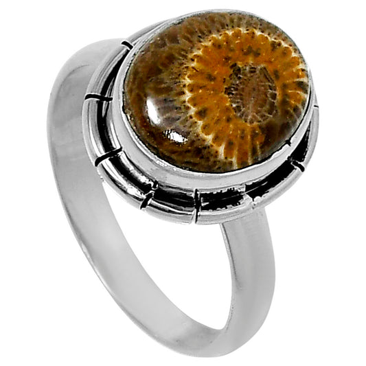 Natural Flower Fossil Coral Ring size-8 R-1011 52-ER14933