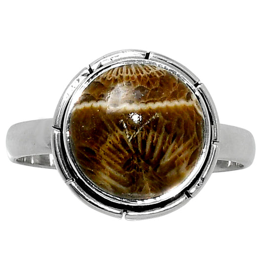 Natural Flower Fossil Coral Ring size-9 R-1011 52-ER14934