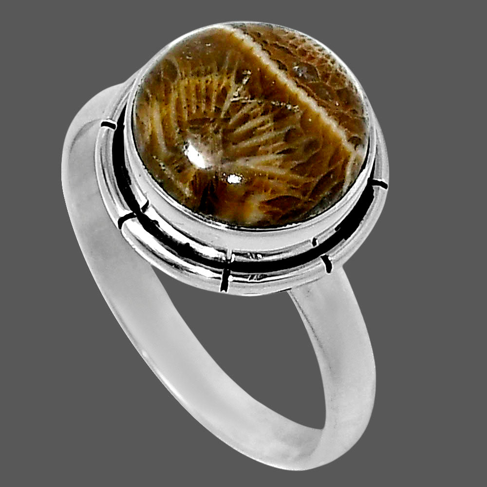 Natural Flower Fossil Coral Ring size-9 R-1011 52-ER14934