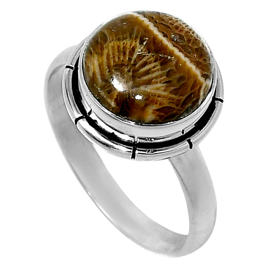 Natural Flower Fossil Coral Ring size-9 R-1011 52-ER14934
