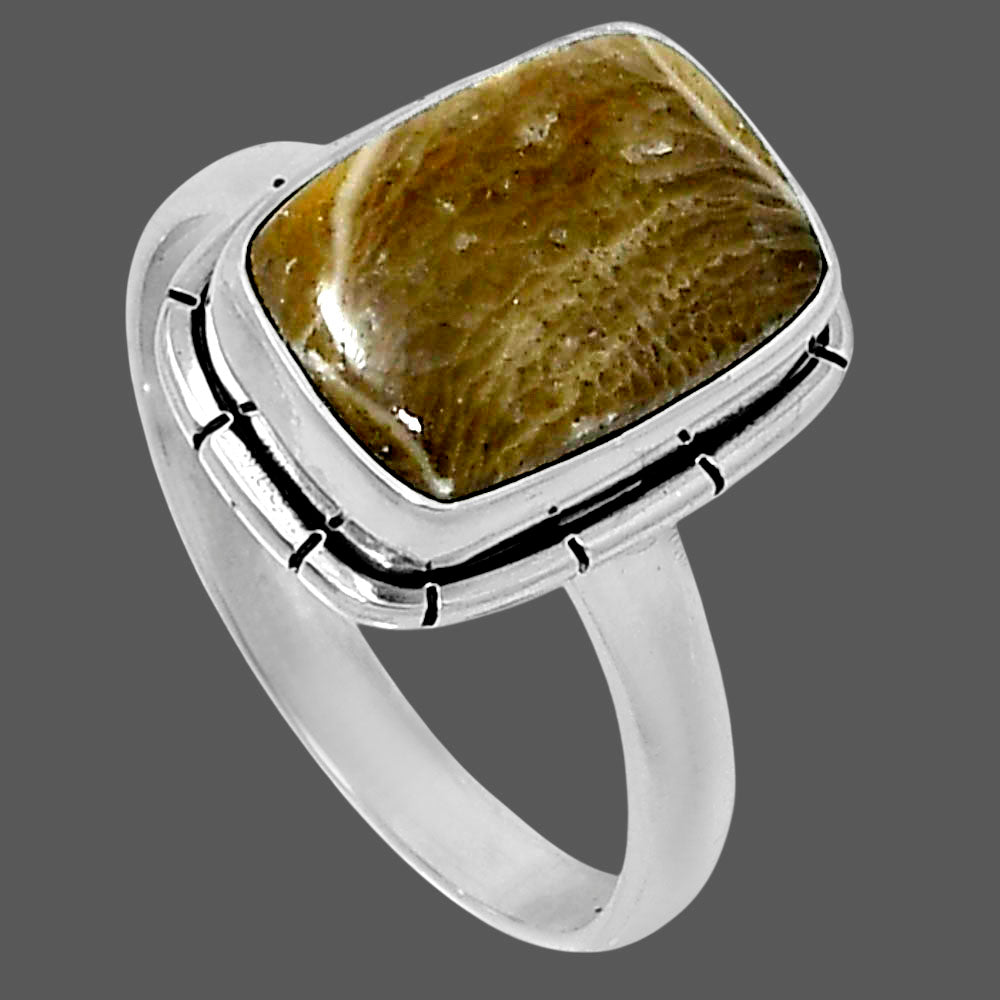 Natural Flower Fossil Coral Ring size-9 R-1011 52-ER14935