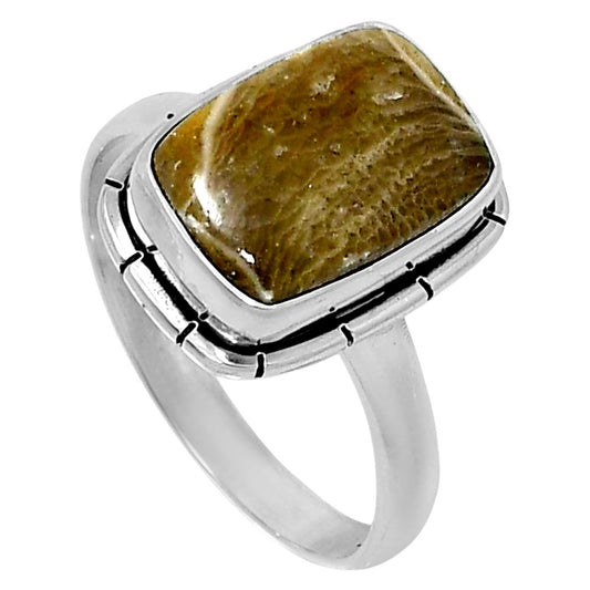 Natural Flower Fossil Coral Ring size-9 R-1011 52-ER14935