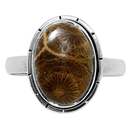 Natural Flower Fossil Coral Ring size-9 R-1011 52-ER14937