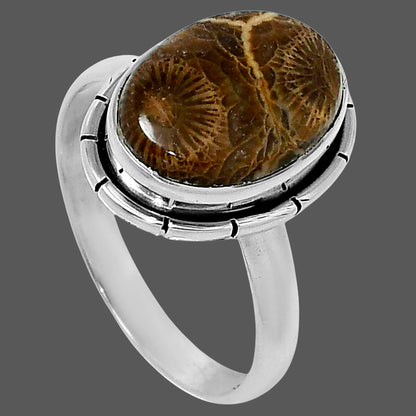 Natural Flower Fossil Coral Ring size-9 R-1011 52-ER14937