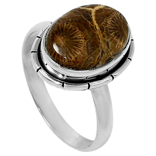 Natural Flower Fossil Coral Ring size-9 R-1011 52-ER14937