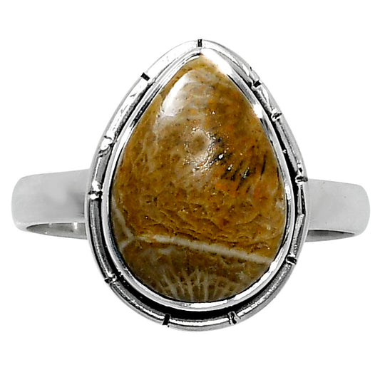 Natural Flower Fossil Coral Ring size-9 R-1011 52-ER14938