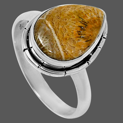 Natural Flower Fossil Coral Ring size-9 R-1011 52-ER14938