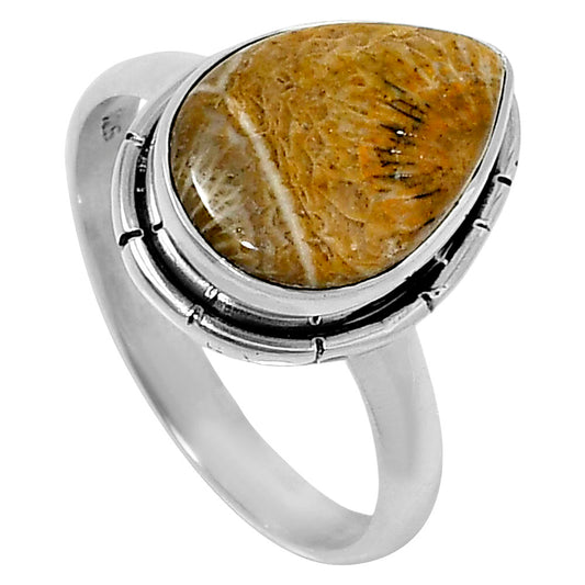 Natural Flower Fossil Coral Ring size-9 R-1011 52-ER14938
