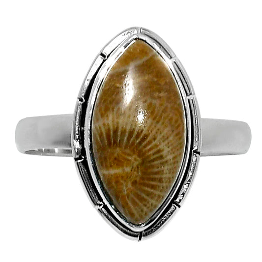 Natural Flower Fossil Coral Ring size-9 R-1011 52-ER14940