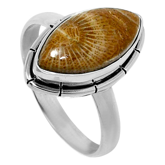 Natural Flower Fossil Coral Ring size-9 R-1011 52-ER14940