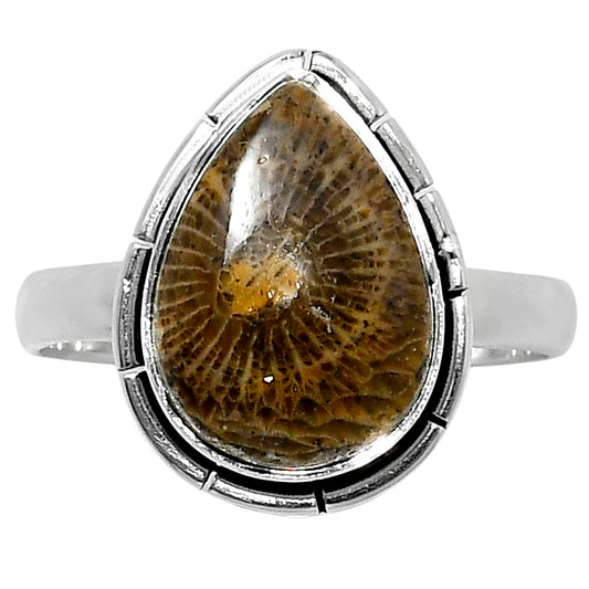 Natural Flower Fossil Coral Ring size-9 R-1011 52-ER14942