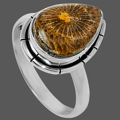 Natural Flower Fossil Coral Ring size-9 R-1011 52-ER14942