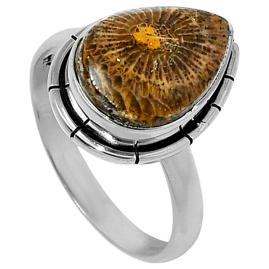 Natural Flower Fossil Coral Ring size-9 R-1011 52-ER14942