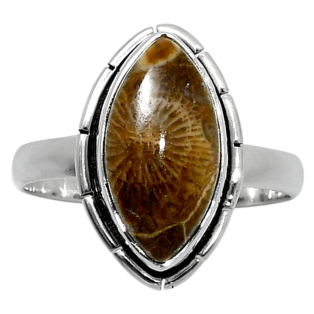 Natural Flower Fossil Coral Ring size-9 R-1011 52-ER14943