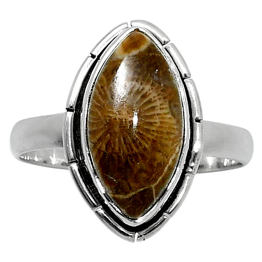 Natural Flower Fossil Coral Ring size-9 R-1011 52-ER14943