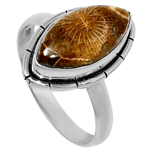 Natural Flower Fossil Coral Ring size-9 R-1011 52-ER14943